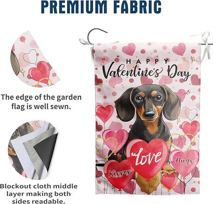 Dachshund Valentine Garden Flag Valentines Day Flags for Outside 12x18 Double Sided Small Yard Flags Dog Valentine's Day Decor Outdoor Lawn Valentines Banners Front Porch