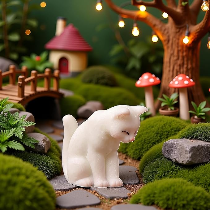 BWESOO White Miniature Cats Statue Micro Landscape Fairy Garden House DIY Terrarium Crafts Ornaments Accessories for Home Outdoor Statues