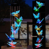 SAND MINE Solar Wind Chimes, Outdoor Butterfly Wind Chimes, Color Changing LED Mobile Wind Chime, Outdoor Waterproof LED Solar Light for Porch Deck Garden Patio Decor, Blue
