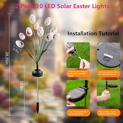 Solar Easter Egg Stake Lights 2 Pack,20 LED Waterproof Swaying Firefly Solar Lights for Outdoor Easter Decor - Garden Pathway, Lawn, Patio, Yard Landscape Decoration