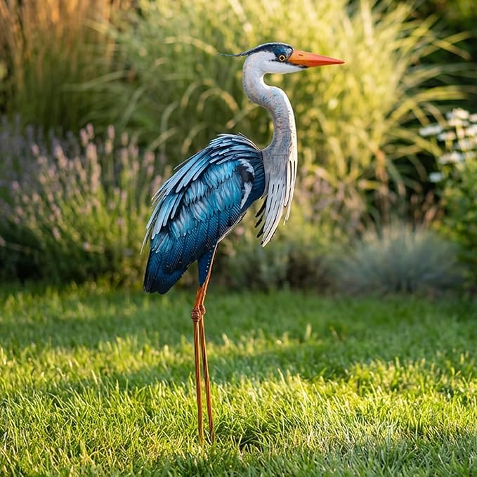 chisheen Outdoor Heron Statues Garden Decor Crane Statues Metal Yard Art Statue All Weather Resistant for Lawn Patio Porch Backyard Home Decoration Large Size