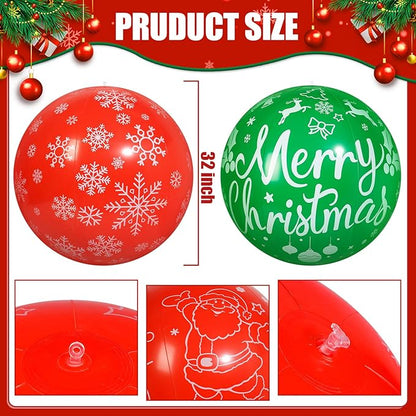 2 PCS 32 Inch Large Christmas Inflatable Balls Outdoor Inflatable Christmas Ball Ornaments for Xmas Garden Lawn Yard Holiday Front Door Window Decoration
