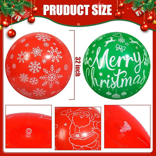 2 PCS 32 Inch Large Christmas Inflatable Balls Outdoor Inflatable Christmas Ball Ornaments for Xmas Garden Lawn Yard Holiday Front Door Window Decoration