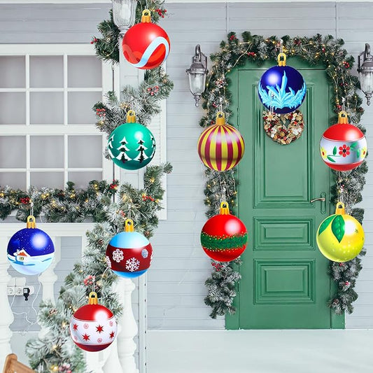 Sumind 10 Pieces Large Christmas Decorations Outdoor Christmas Hanging Ornaments Yard Lawn Signs Round Double Sided Porch Ornaments for Xmas Party Decor(Cartoon Style)