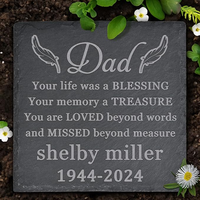 Memorial Garden Stone, Memorial Stone, Personalized Memorial Gifts, Sympathy Gifts for Loss of Loved One, Bereavement Gifts for Loss of Father Mother - Your Memory a Treasure - Square
