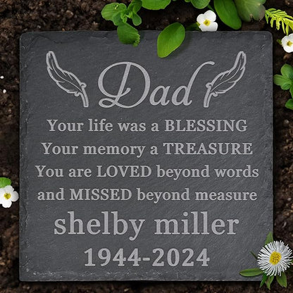 Memorial Garden Stone, Memorial Stone, Personalized Memorial Gifts, Sympathy Gifts for Loss of Loved One, Bereavement Gifts for Loss of Father Mother - Your Memory a Treasure - Square