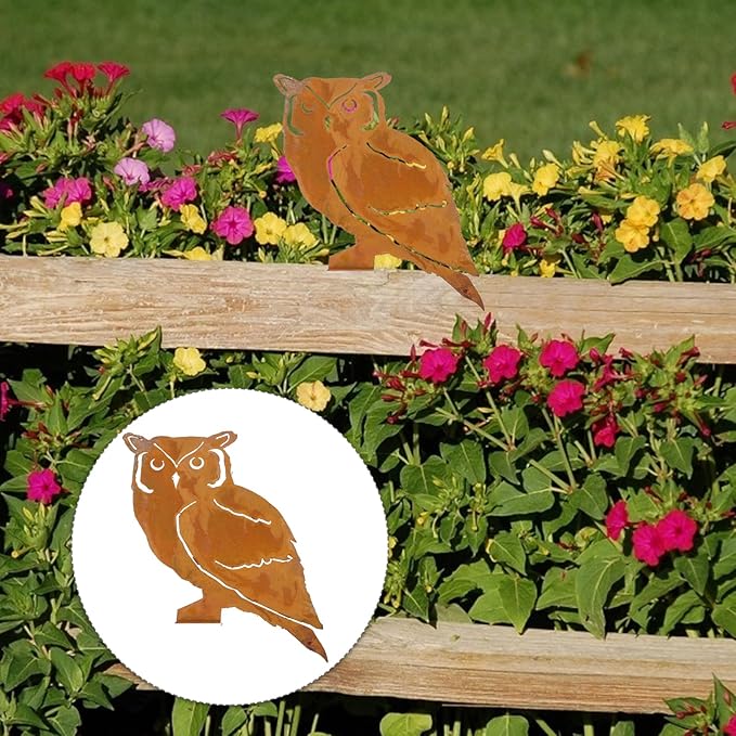 Yardwe Owl Garden Stake 9.84In Metal Outdoor Yard Decor with Branch Design for Lawn Patio and Garden Decoration