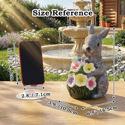 PETAFLOP Solar Garden Rabbit Statue Decor, Bunny Figurine with Flower Lights for Yard, Patio, Pathway, Lawn, Patio, Balcony