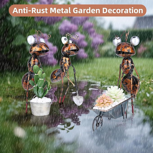 3-Piece 13" Busy Working Ants Metal Garden Statues for Outdoor Decor, Funny Metal Yard Art for Home Decoration, Handmade Retro Statue Gift for Garden Lovers, Women, and Men, for Various Settings