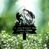 Custom Crappie Fishing Metal Memorial Stake Personalized Fisherman Catching Fish Grave Marker Name Sign Fisher Remembrance Stake Decor,Memorial Statue Sign for Garden Outdoor Outside Yard Decor.