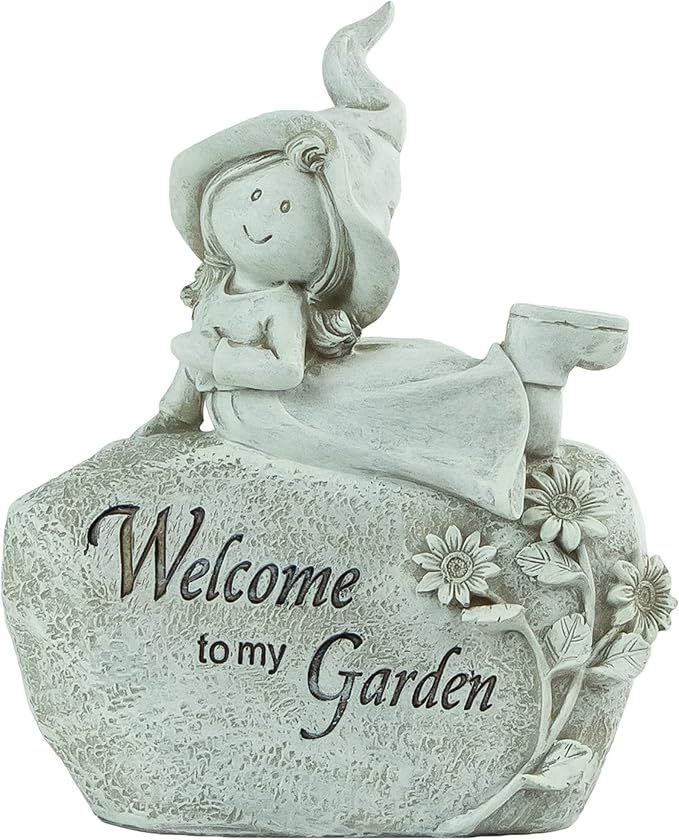 Northlight 7.5" Girl Laying on Rock Welcome to My Garden Outdoor Garden Statue