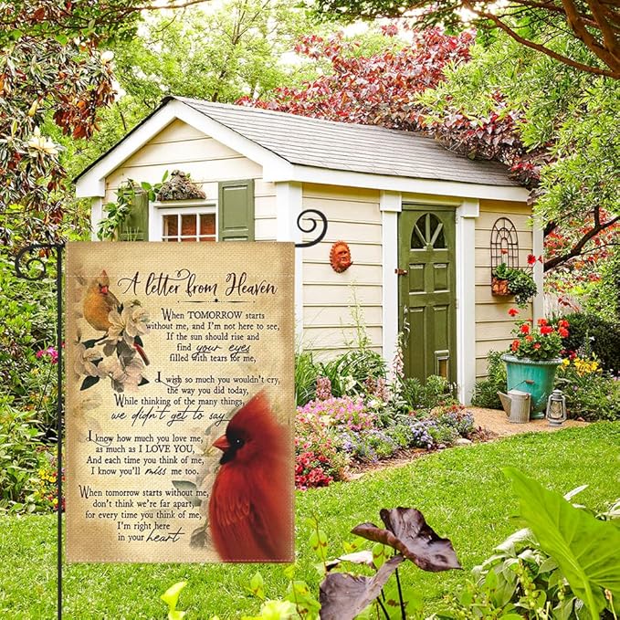 AVOIN colorlife Cardinal Memorial Garden Flag 12x18 Inch Double Sided, A Letter From Heaven Commemorate Cemetery Grave Yard Outdoor Decoration