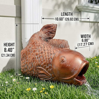 Real Koi Gutter Downspout Extender Statue, Garden Ornament, Fish Decorative Gutter Extension Downspout, Perfect Rain Diverter for 3"x4" Downspouts, Eco-Friendly Resin, Outdoor Decor Gift