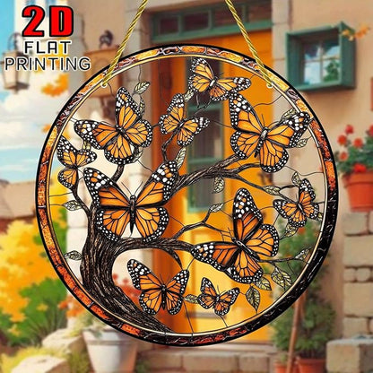 7.87Inch Butterfly Sun Catcher Acrylic Garden Cute Yellow Tree of Life Stained Suncatcher Decor Colorfu Glass for Wall Home, Garden, Housewarming Women Neighbor Decor Gifts for Mom