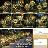 4 Pack Solar Firework Lights Outdoor, Adjustable 32" to 51" Extra Tall, Verified 200 LED Warm White Stainless Steel 3-Section Pole, 8 Modes Waterproof Starburst Garden Lights for Large Yard