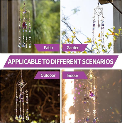 Crystal Suncatchers for Window Hanging Decor Amethyst Prism Sun Catcher Indoor Window Rainbow Maker Crystal Wind Chimes Garden Outdoor Home Decoration