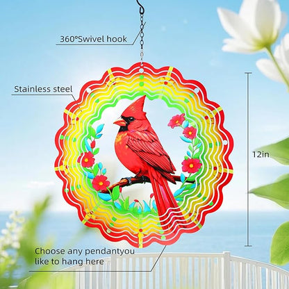 Metal Wind Spinners Outdoor Cardinal Hanging Wind Spinner Gifts for Women Men,12 inch 3D Stainless Steel Wind Catchers Kinetic Sculpture for Garden Decor,Outside,Yard,Patio,Backyard,Porch Decoration