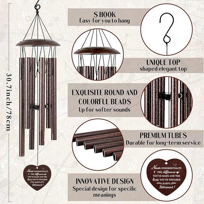Retirement Gift for Woman Men - Metal Tree of Life Wind Chimes Outside Patio Garden Porch Hanging Art Decor Happy Retirement Gifts for Women Grandma Grandpa Coworker Teacher Nurse Friends