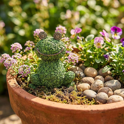 Green Frog Figurine for Plant Pot Decor, 5.3" Resin Frog Small Statue Fairy Garden Accessories, Outdoor Flower Garden Yard Patio Lawn Indoor Table Shelf Home Decorations, Gifts for Women
