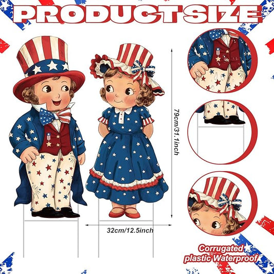Beeveer 2 Pcs 4th of July Decorations Vintage Patriotic Yard Decor Outdoor 250th Anniversary Memorial Day Yard Sign with Stakes Front Door Hanging Sign for Porch Door Garden Patio Lawn Party Supplies