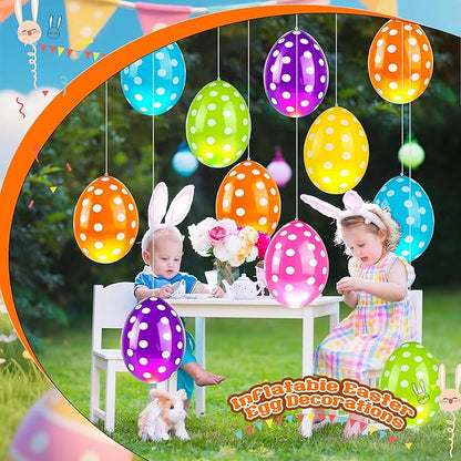 12 Pcs Inflatable Easter Eggs 16 Inch Jumbo Colorful Blow up Easter Egg Decorations for Yard Lawn Garden Holiday Party Indoor Outdoor Decor, 6 Colors