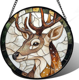 CHATYOUNG Stained Glass Window Hanging Elk 9.8" - Suncatcher Bedroom Door Garden Home Decor and Christmas Valentine for Grandma Nana Mom Women Wife Girlfriend Friend