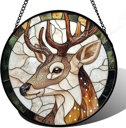 CHATYOUNG Stained Glass Window Hanging Elk Large 11.8" - Suncatcher Bedroom Door Garden Home Decor and Christmas Valentine for Grandma Nana Mom Women Wife Girlfriend Friend