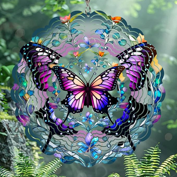 Wind Spinners Outdoor Butterfly, Birthday Gifts for Women Mom Men Garden Decor Gifts, Butterflies Hanging Wind Chimes 12 inch 3D Wind Spinner for Outdoor Decor for Outside, Patio, Yard, Balcony