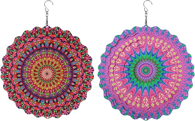 Stainless Steel Wind Spinner- 2Pcs 10 in Indoor Outdoor Garden Decoration, Unique Gift for Women, Men, Holidays (B)