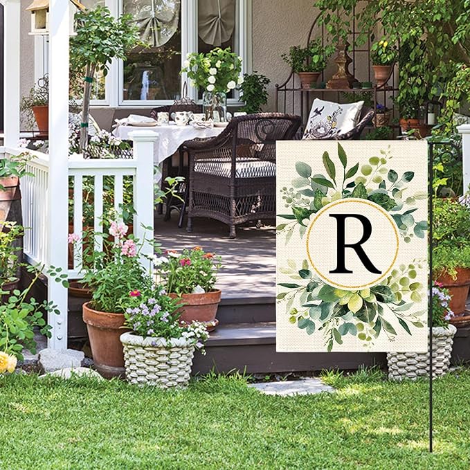 AVOIN colorlife Monogram Letter R Floral Garden Flag 12x18 Inch Double Sided Outside, Family Last Name Initial Yard Outdoor Decoration