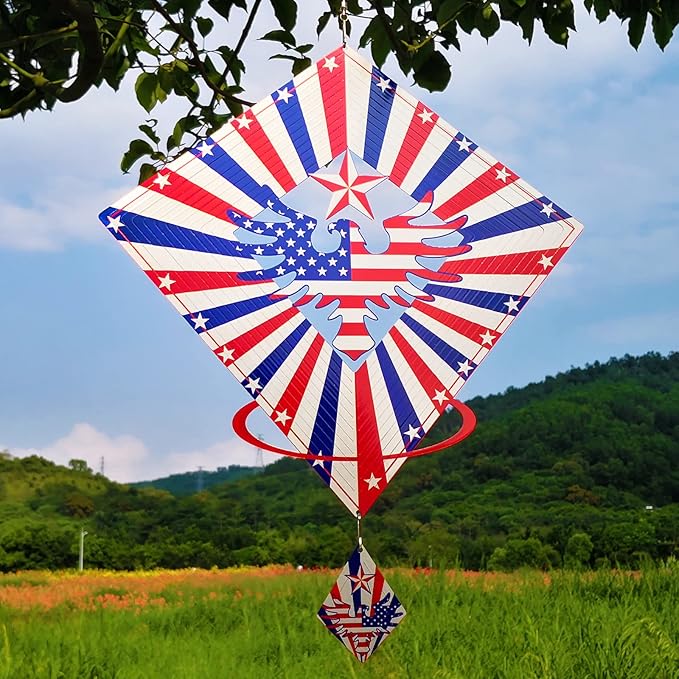 DJUAN 4th of July Decorations,13.5in Stainless Steel Eagle Flag Patriotic Wind Spinner Fourth of July Decor Outdoor,Garden Patriotic Decor Independence Day Decorations Wind Spinners for Yard,Garden