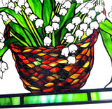 8'' Lily of The Valley and Butterflies Stained Glass Panel Suncatcher Window Hanging – Square Decorative Art for Home, Office, and Garden – Handcrafted Real Glass with Metal Frame