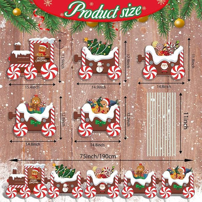 5Pcs Train Christmas Decorations Outdoor, X-mas Train Yard Signs with 8 Stakes, Gingerbread Xmas Tree Lawn Signs, Waterproof Christmas Yard Decorations Outdoor