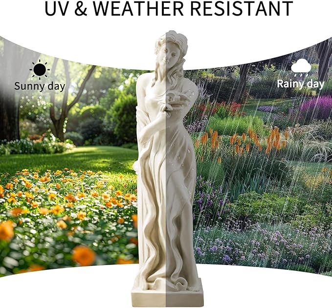 YOLENY 51'' Large Outdoor Garden Nymph Statue, Goddess of Spring Flowers, Roman Style Sculptures Decorations, Religious Garden Statue for Patio Lawns