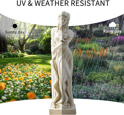 YOLENY 51'' Large Outdoor Garden Nymph Statue, Goddess of Spring Flowers, Roman Style Sculptures Decorations, Religious Garden Statue for Patio Lawns