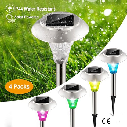 Solar Lights Outdoor Decorative, Solar Garden Lights Stakes, Flower Bed Decorations Mosaic, Decor for Path, IP44 Waterproof for Yard Driveway Walkway (4Packs)