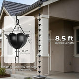 Gardzen Aluminum Rain Chain for Gutter, 8.5 Feet Decorative Rainchain with 13 Flower Cups, Heavy Duty Outside Rain Catcher for Eaves Drainage, Black