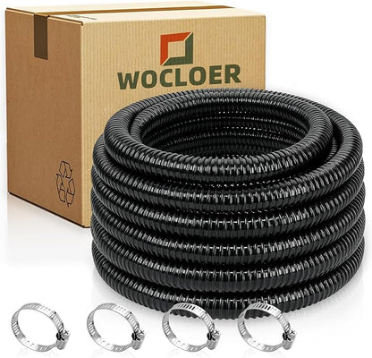 Pond Tubing 1/2” × 10 Feet Black Flexible PVC Pond Hose,Garden Pond PVC Tube - Reinforced, Kink-Resistant Tubing for Pumps, Fountains & Waterfalls, with 4 Clamps,1/2" Dia