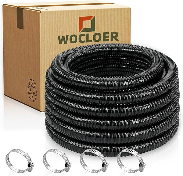 Pond Tubing 1-1/2” × 50 Feet Black Flexible PVC Pond Hose,Garden Pond PVC Tube - Reinforced, Kink-Resistant Tubing for Pumps, Fountains & Waterfalls, with 4 Clamps,1-1/2" Dia