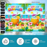 Nuxovilar Large Summer Garden Flag Hello Summer Flamingo Pineapple Beach Pattern Polyester 28×40 Inches Garden Flags for Outside Tropical Decor Yard Porch Seaside