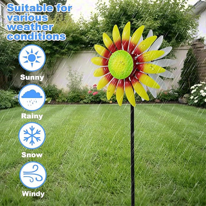 Decorative Metal Garden Daisy-Style Rotator, Decorative Garden Post, Daisy-Style Sculpture Courtyard. Outdoor Courtyard Art. (Yellow)
