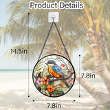 DASTOLL Stained Glass Window Hanging, Blue Bird Pink Flower Suncatcher Diamond Glass Panel Bird Sun Catchers Decor for Birthday for Women, Men, Wife, Aunt, and Mom 7.8 in