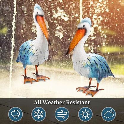 Ratuor Pelican Statues Metal Garden Decor Coastal Blue Heron Yard Art Sculpture Ornament for Backyard Porch Patio Pond Decor