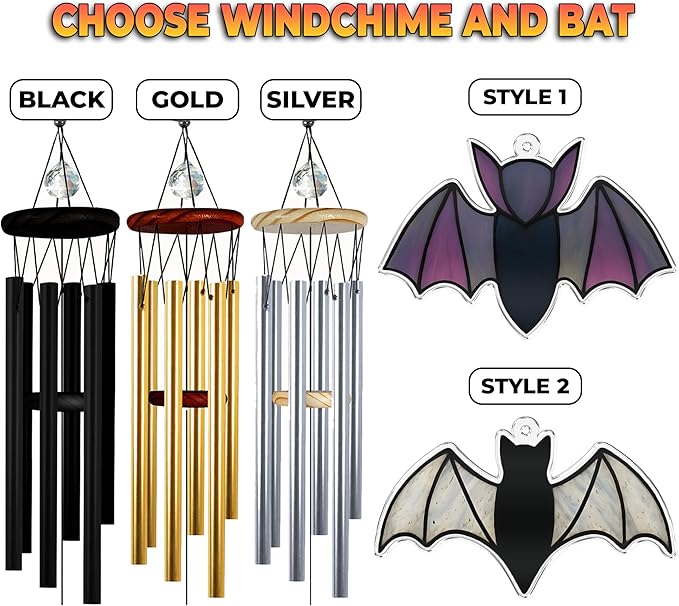 Halloween Bat Gothic Wind Chime for Outside Halloween Decoration Spooky Bat Suncatcher Crystal Rainbow Ornament Bat Flying Wind Chimes Outdoor for Porch Witchy Garden Gifts for Bat Lovers Friends