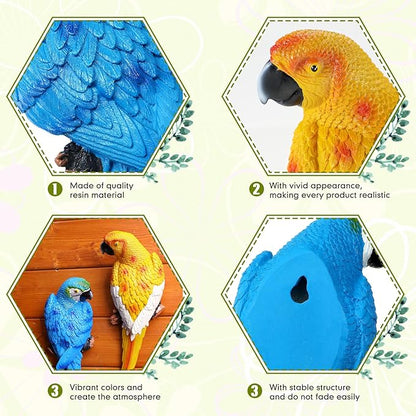 Jetec Parrot Decor Outdoor Tiki Bar Decor Large Realistic Parrot Statues Outside Lifelike Bird Sculptures Garden Patio Yard Lawn Figurines for Tropical Animal Tree Wall(2 Pcs,Blue, Yellow)