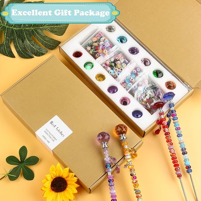 UFU 310Pcs DIY Fairy Wand Beaded Garden Stakes Kit, Decorative Garden Stakes with Colorful Crystal Pendants, Outdoor Fairy Garden Accessories, Beadable Items for Decor, Gifts & Craft (10 & 12 in)