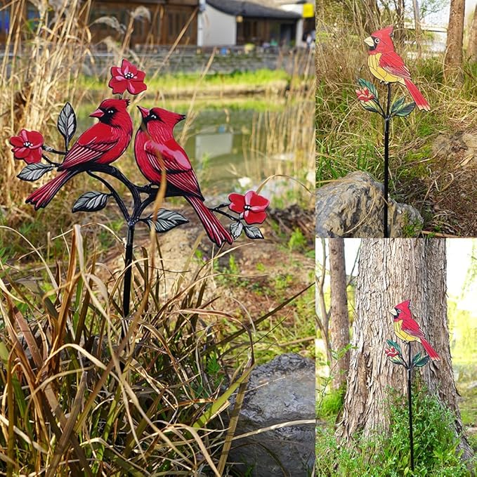Red Cardinal Garden Stake – Metal Outdoor Bird Decoration for Yard, Lawn, and Flower Bed – Memorial Ornament (Red Cardinal-a)