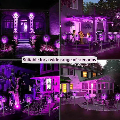 4 Pack Outdoor Solar Flame Light,Solar Lights Outdoor for Garden Decorations with Flickering Flame,IP65 Waterproof Solar Powered Yard Lights Torch Light for Lawn Patio Pathway (Purple)
