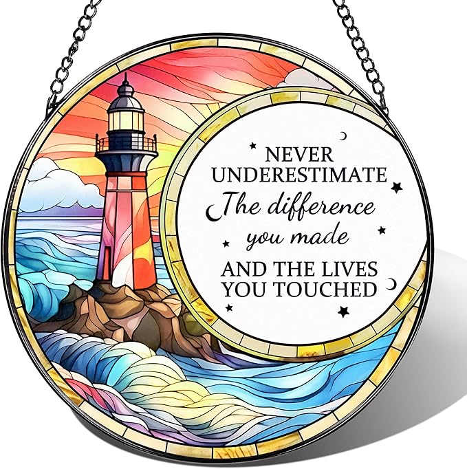 Thank You Gifts, Stained Glass Suncatcher Ornament, Window Hanging, Going Away/Goodbye, Appreciation, Retirement Gifts for Women, Men, Coworker, Boss, Friend | Retirement Party Decorations - Style J