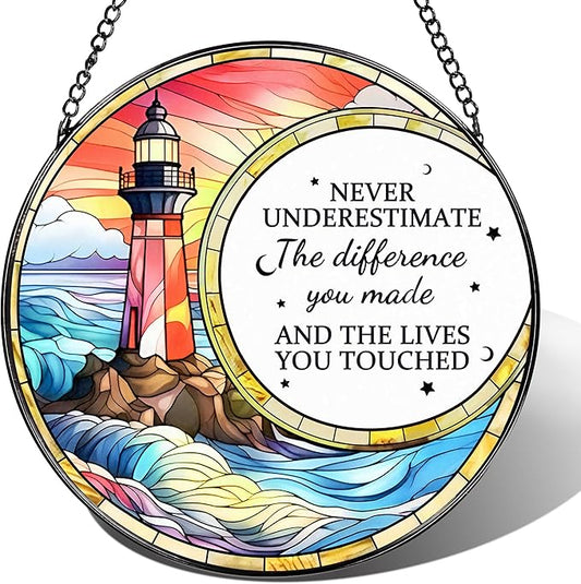 Thank You Gifts, Stained Glass Suncatcher Ornament, Window Hanging, Going Away/Goodbye, Appreciation, Retirement Gifts for Women, Men, Coworker, Boss, Friend | Retirement Party Decorations - Style J